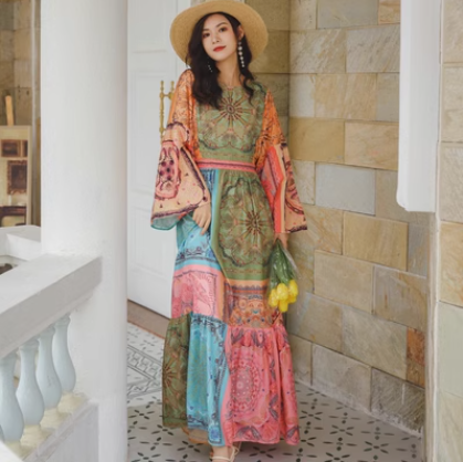 silk dress trumpet sleeve resort beach dress
