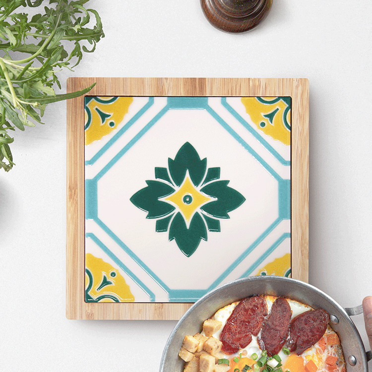 臺灣花磚竹鍋墊｜財富花磚