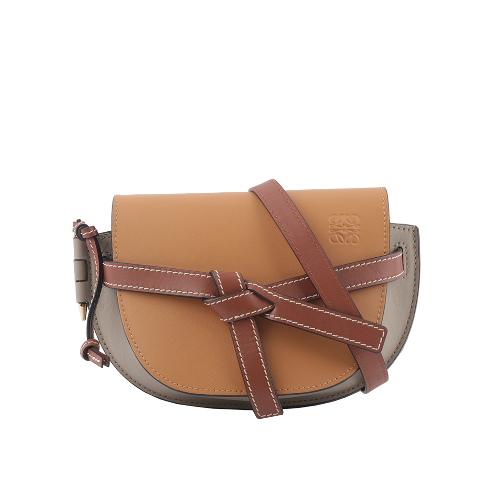 【LOEWE】Gate Mini 柔軟小牛皮拼色馬鞍斜背包