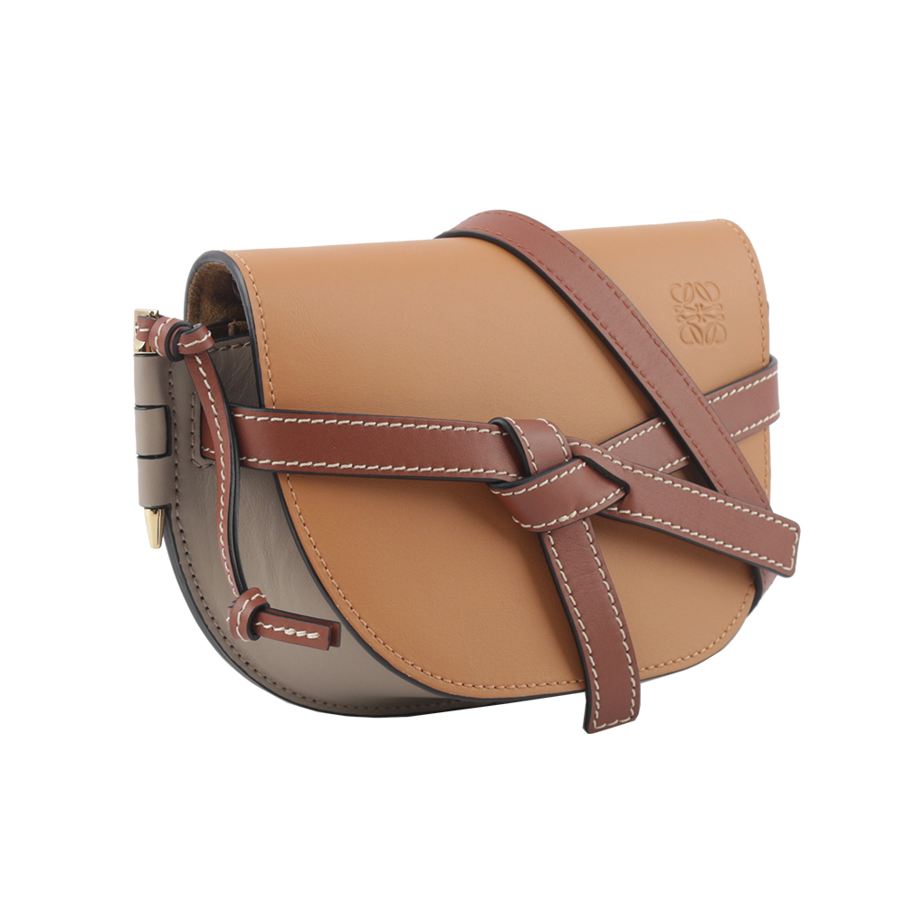 【LOEWE】Gate Mini 柔軟小牛皮拼色馬鞍斜背包