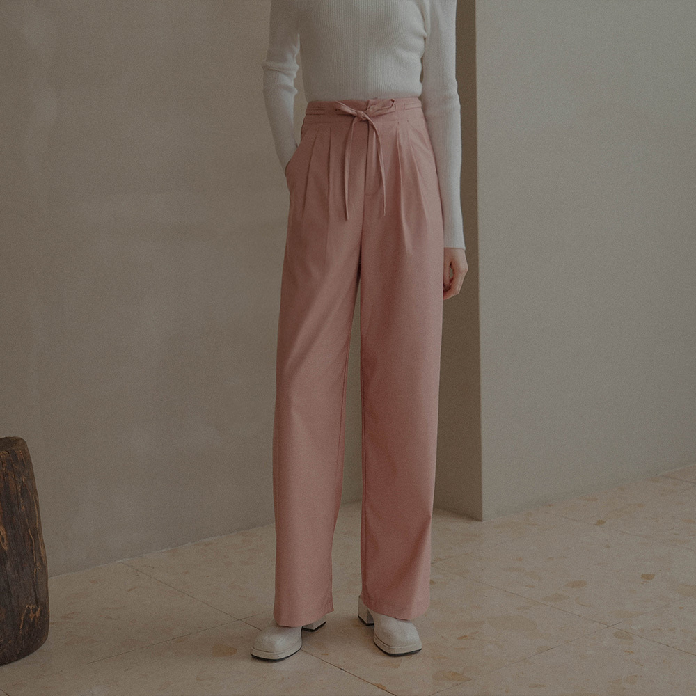 Simple pleated waist tie design suit trousers-pink S/M【04030410】in stock+pre-order