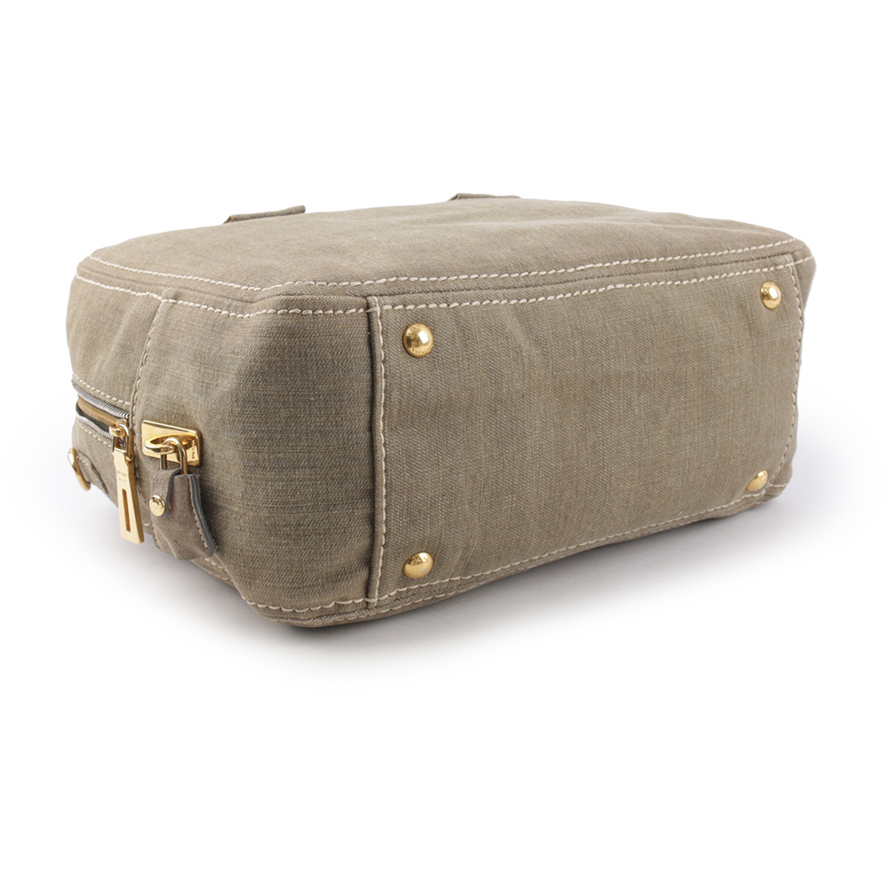 【PRADA】LOGO 帆布手提/斜背二用包(米黃色)