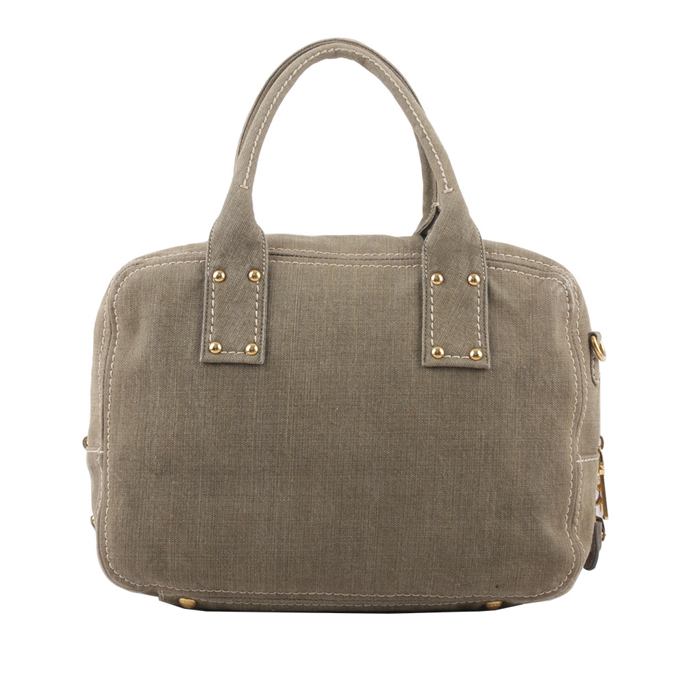 【PRADA】LOGO 帆布手提/斜背二用包(米黃色)