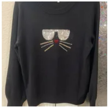 [S] KARL LAGERFELD SPARKLE CHOUPETTE SWEATER,BLACK, L3ZSS725-BLK (SKL798)
