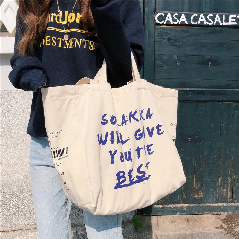 《3396》慵懶風藍色字母大容量帆布手提包