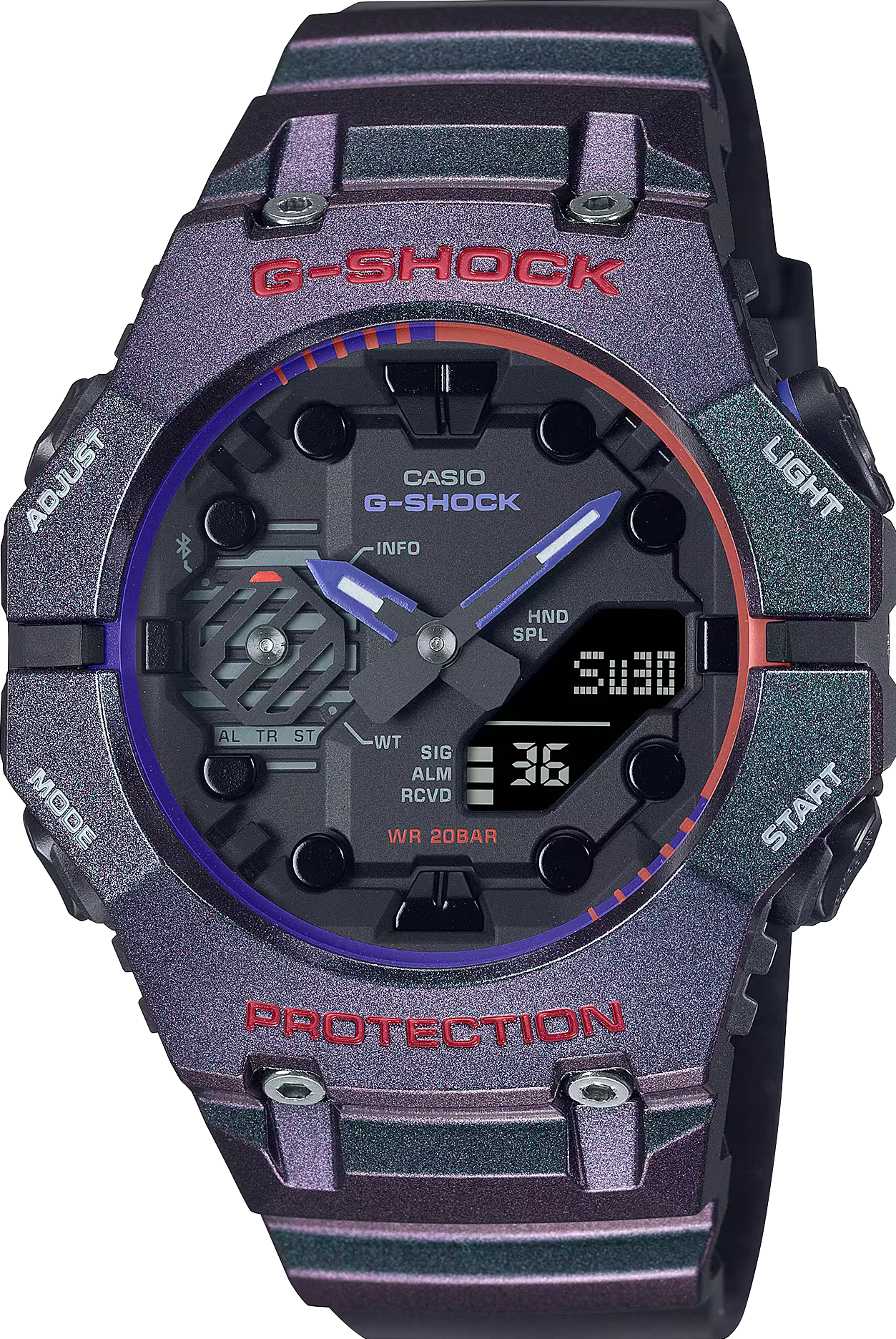 萬年鐘錶 - G-SHOCK  引人注目 虛擬數位風格藍牙運動電子錶 GA-B001AH-6A  錶徑 : 46mm