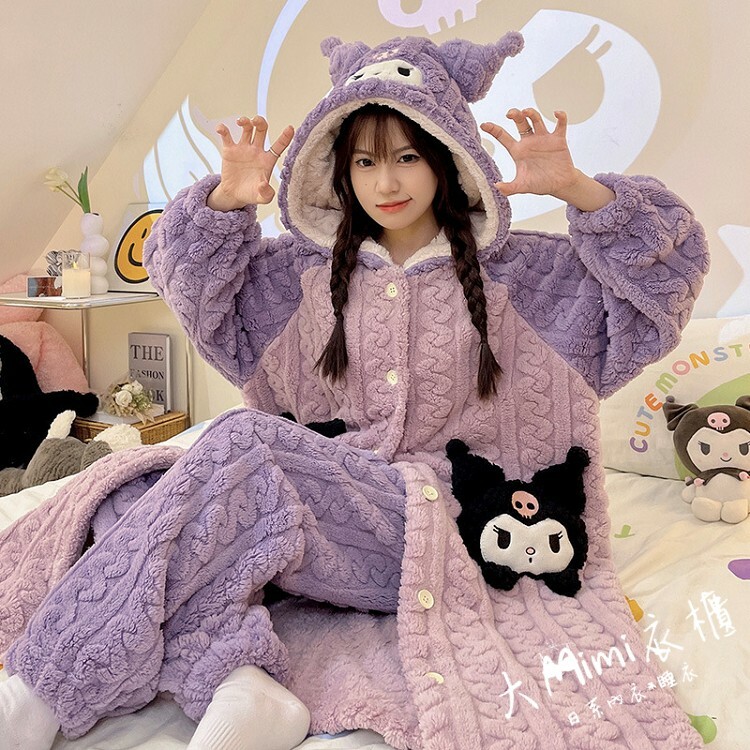 🔥暖呼呼系列-酷洛米法蘭絨睡袍+褲子