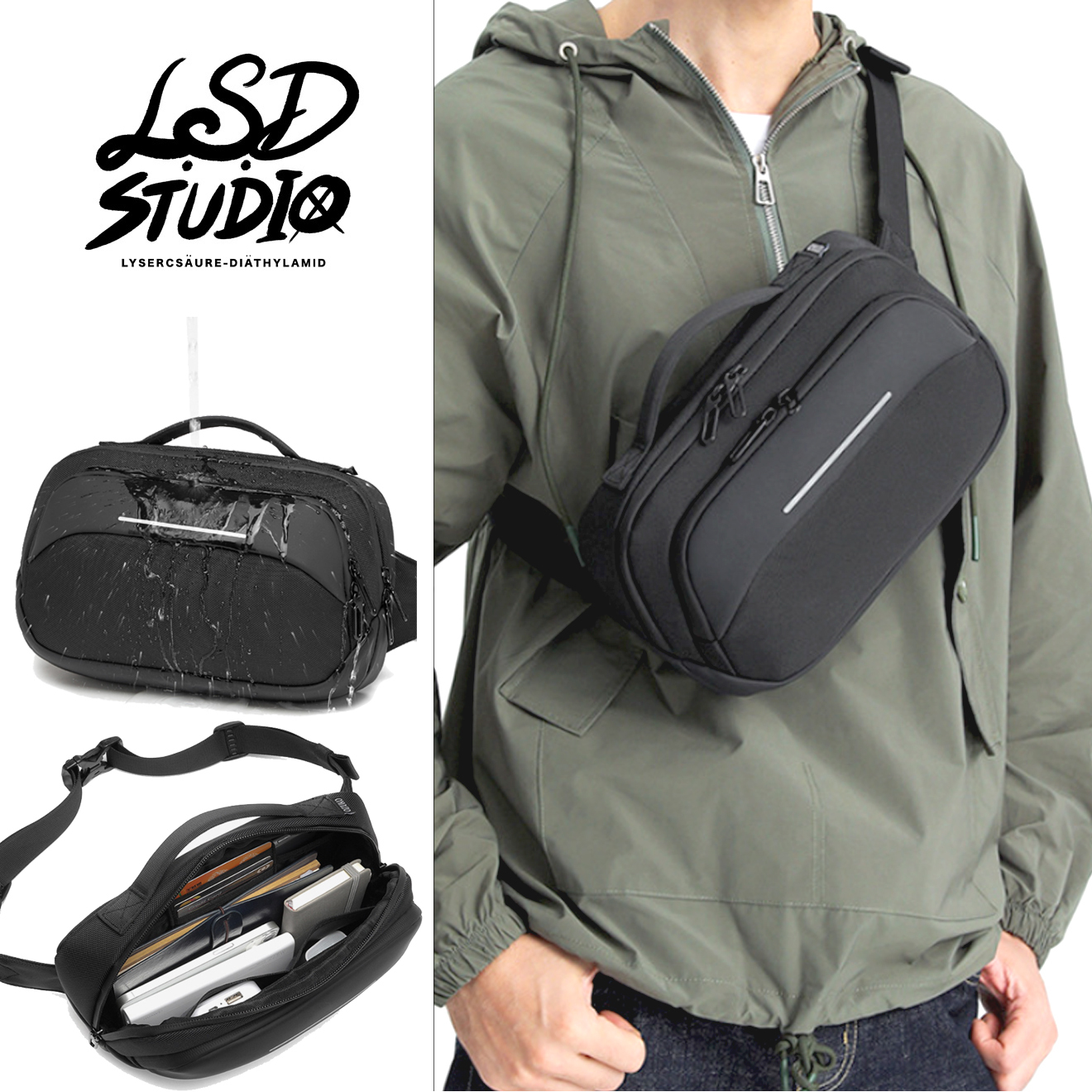 【BGWSW08】幽影系列極簡反光線條立體腰包