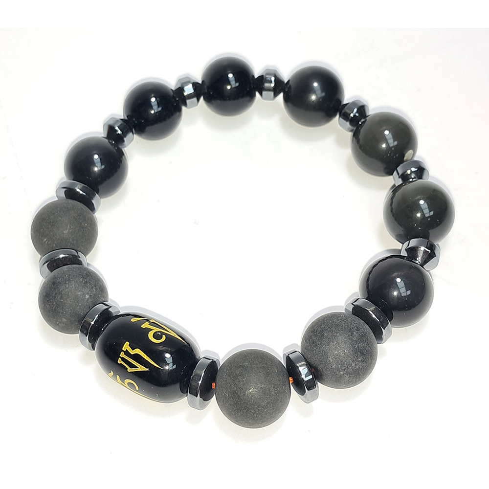 六字真言&靈草藥珀&健康石&黑曜石手珠12mm【十方】152680