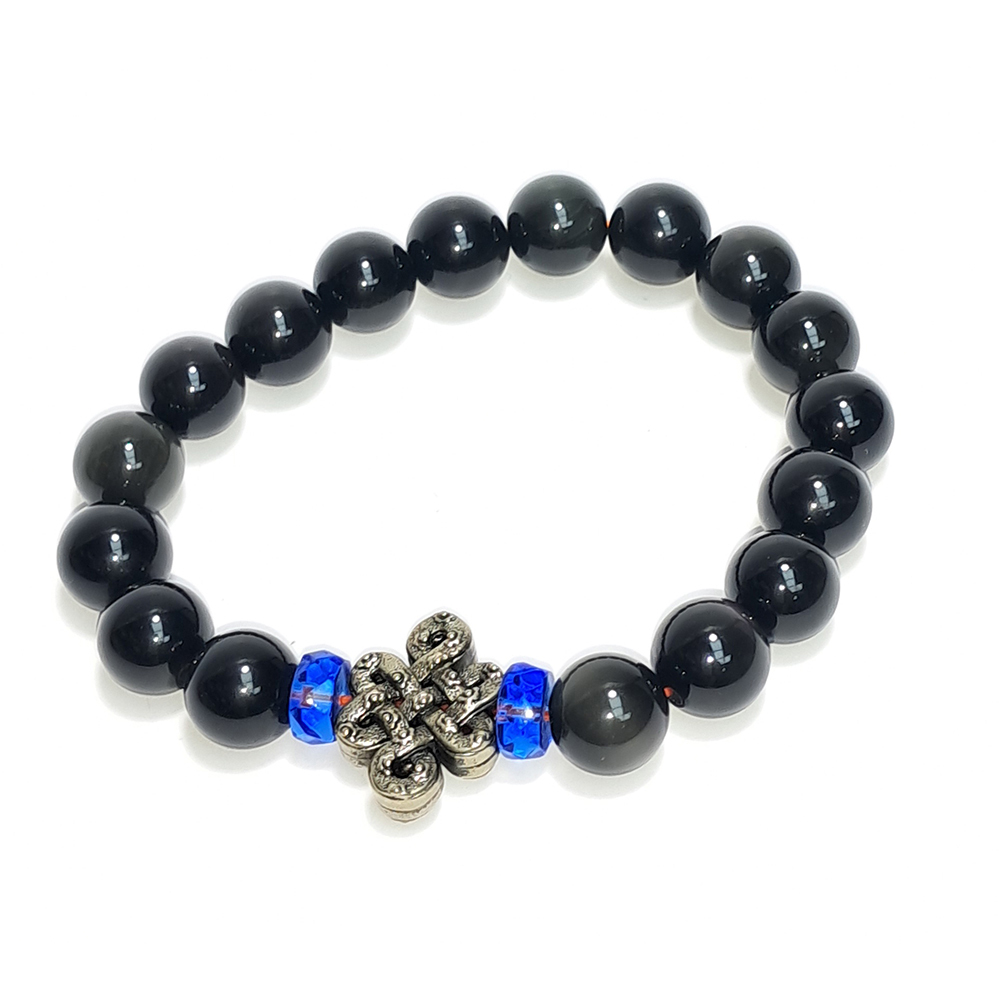 吉祥結&藍琉璃&黑曜石手珠10mm【十方】152683