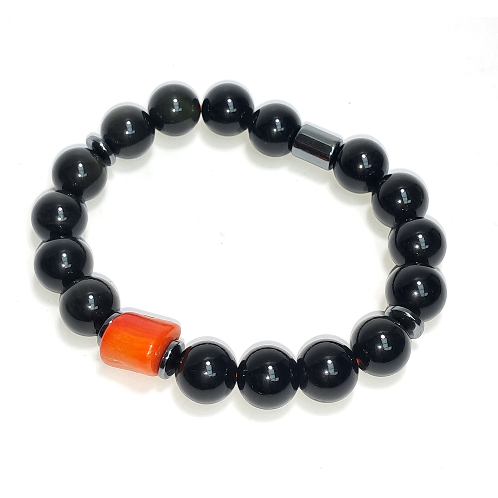 海竹珊瑚&健康石&黑曜石手珠10mm【十方】152684