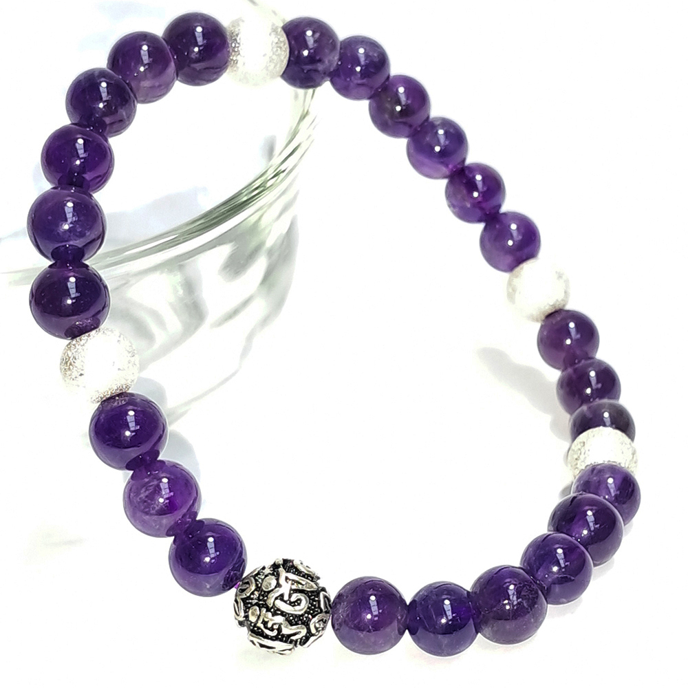 六字真言{純銀}&銀沙珠&紫晶手珠6mm【十方】152755