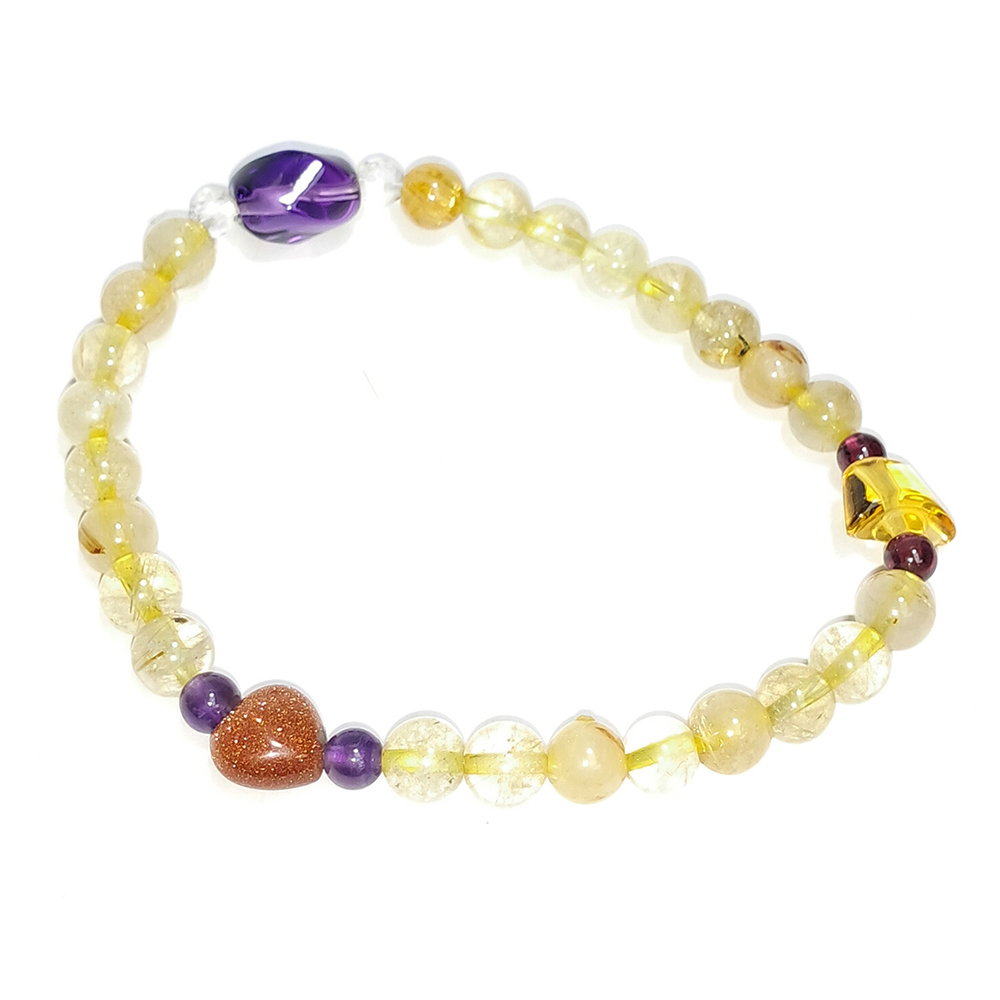 愛心{金沙}&元寶{琉璃}&紫晶&鈦晶手珠5.7mm【十方】152710