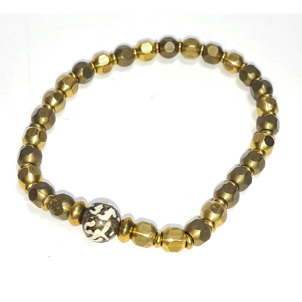 六字真言{硨磲} &多角{銅}手珠4.6mm【十方】152692