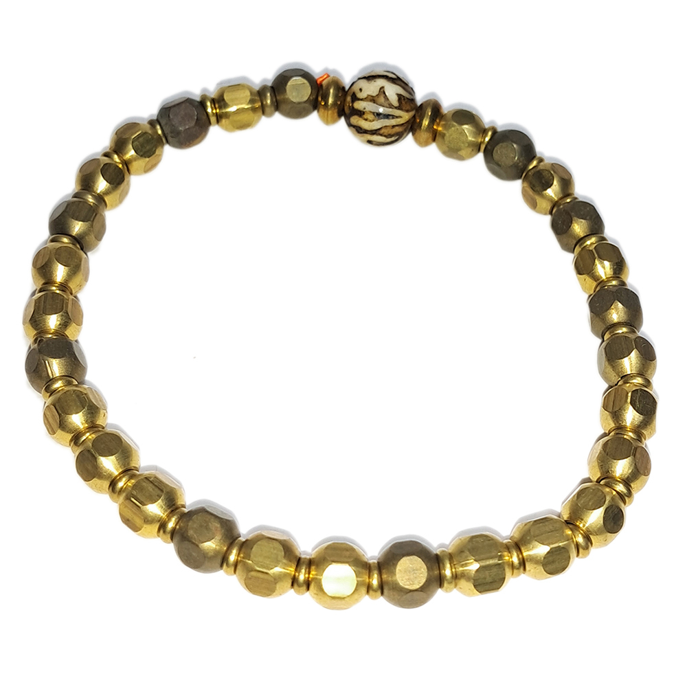 六字真言{硨磲} &多角{銅}手珠4.6mm【十方】152692