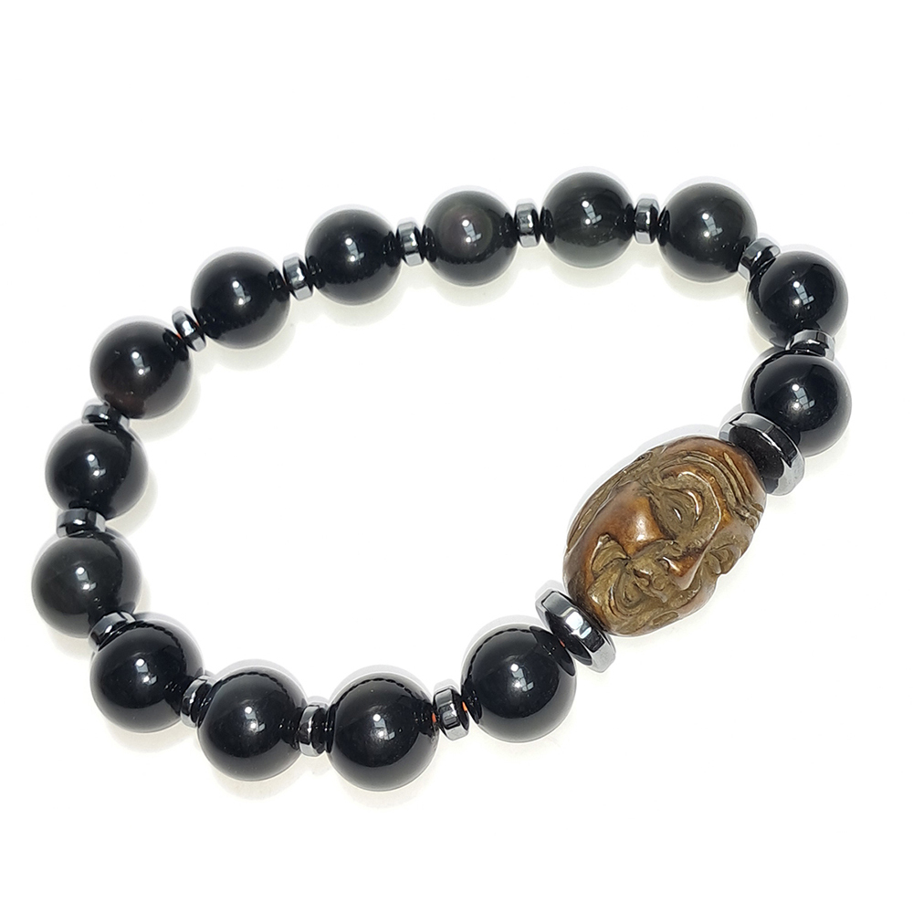 羅漢{鐵刀木}&健康石&黑曜石手珠10mm【十方】152687