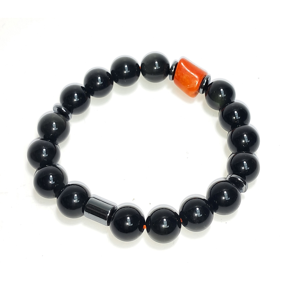 海竹珊瑚&健康石&黑曜石手珠10mm【十方】152684