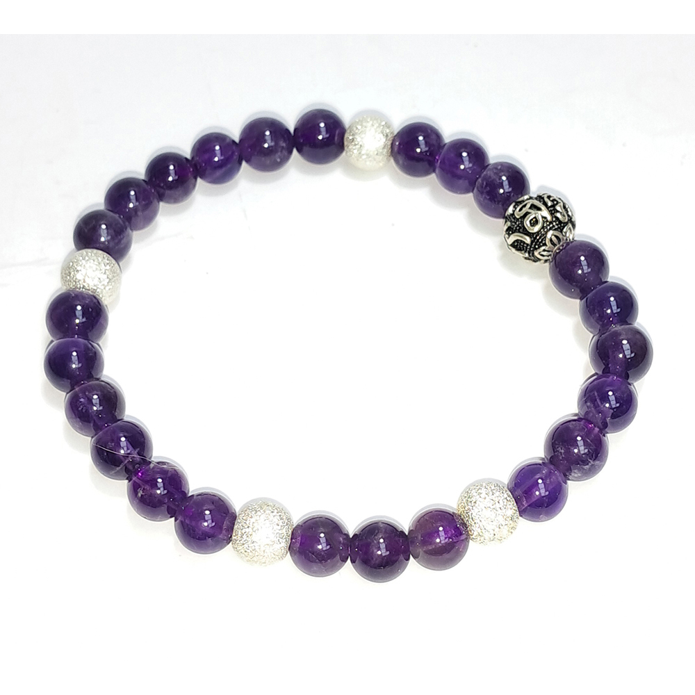 六字真言{純銀}&銀沙珠&紫晶手珠6mm【十方】152755