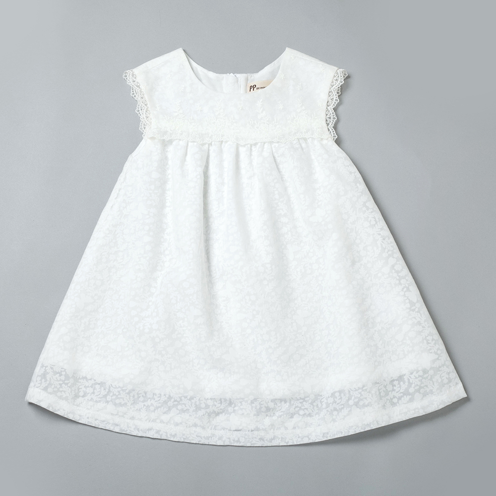 PIPPY浪漫蕾絲蠶絲棉圓領連身裙洋裝 米 畢業季/正式場合