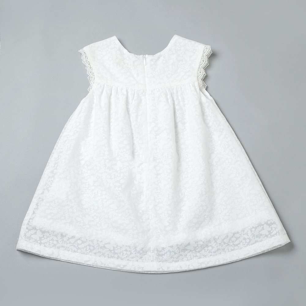 PIPPY浪漫蕾絲蠶絲棉圓領連身裙洋裝 米 畢業季/正式場合