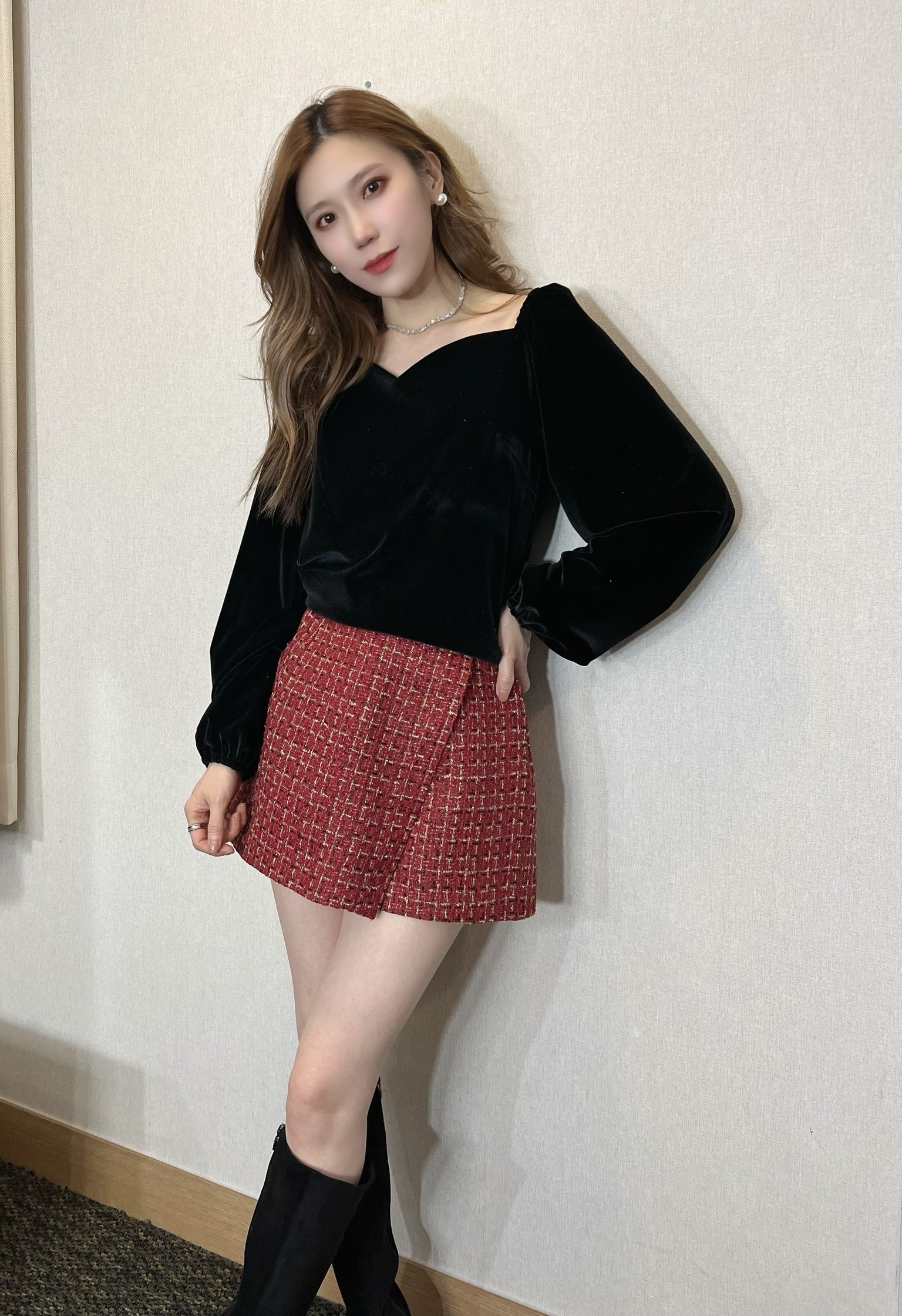 金蔥斜襬顯腿長褲裙