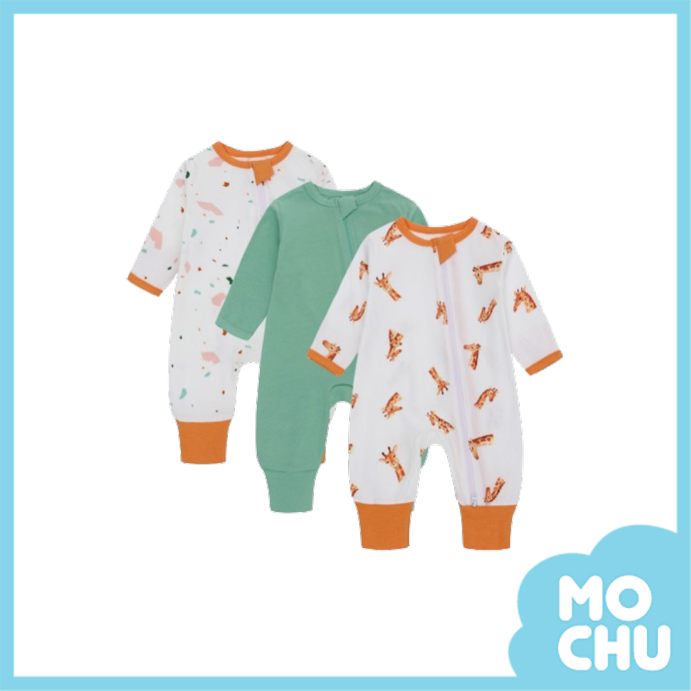 長頸鹿拉鍊長袖連身衣三件組