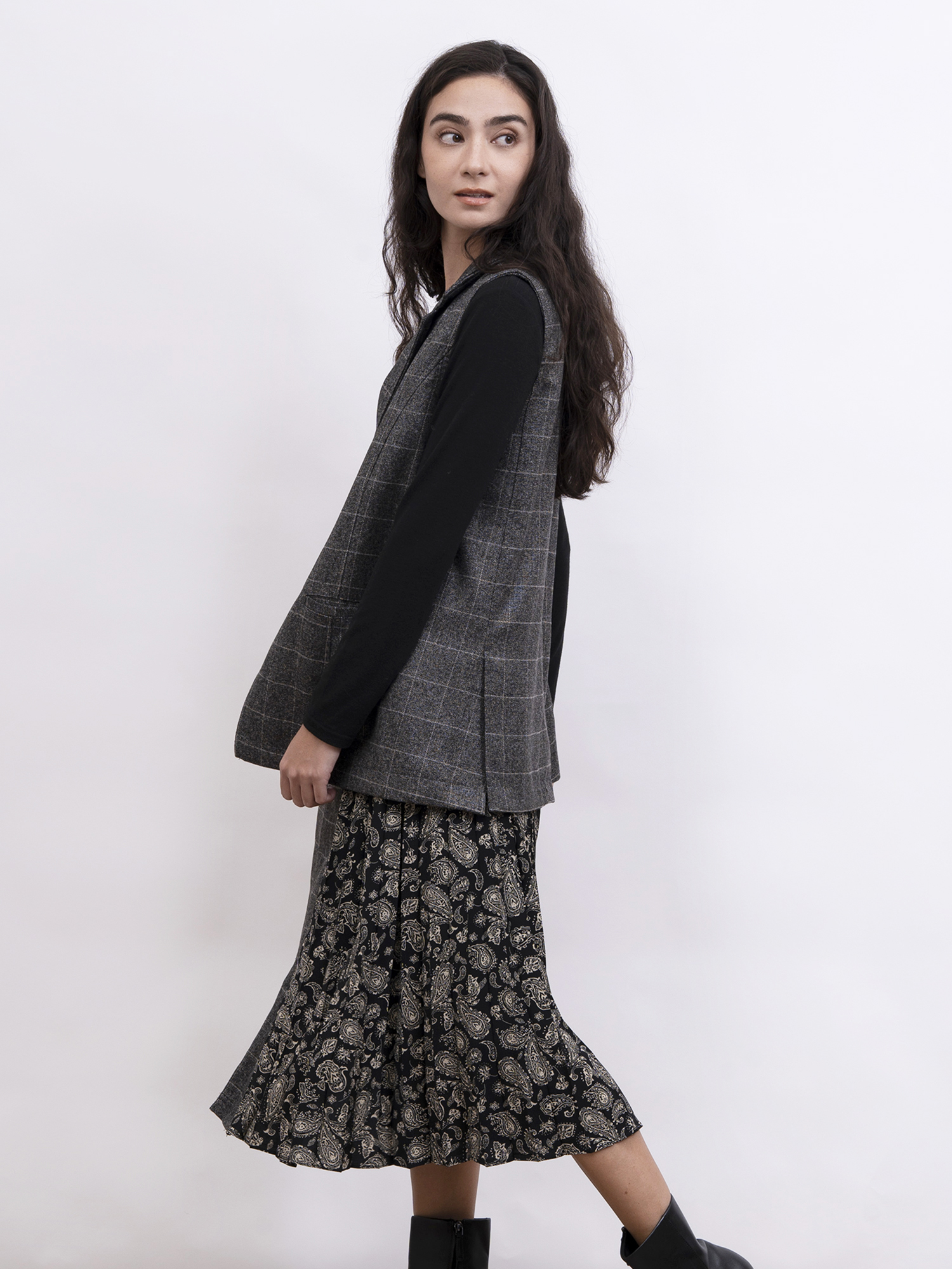 mi-tu 格仔背心外套