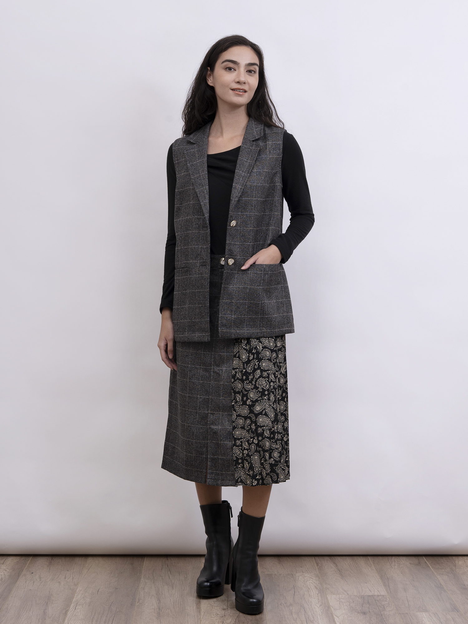 mi-tu 格仔背心外套