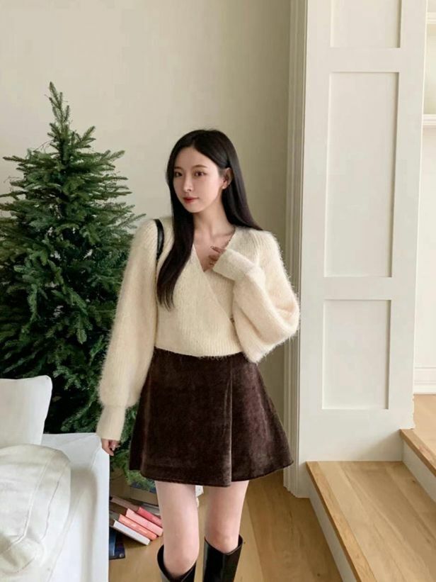 SK#14248 🤎摺摺絲絨裙