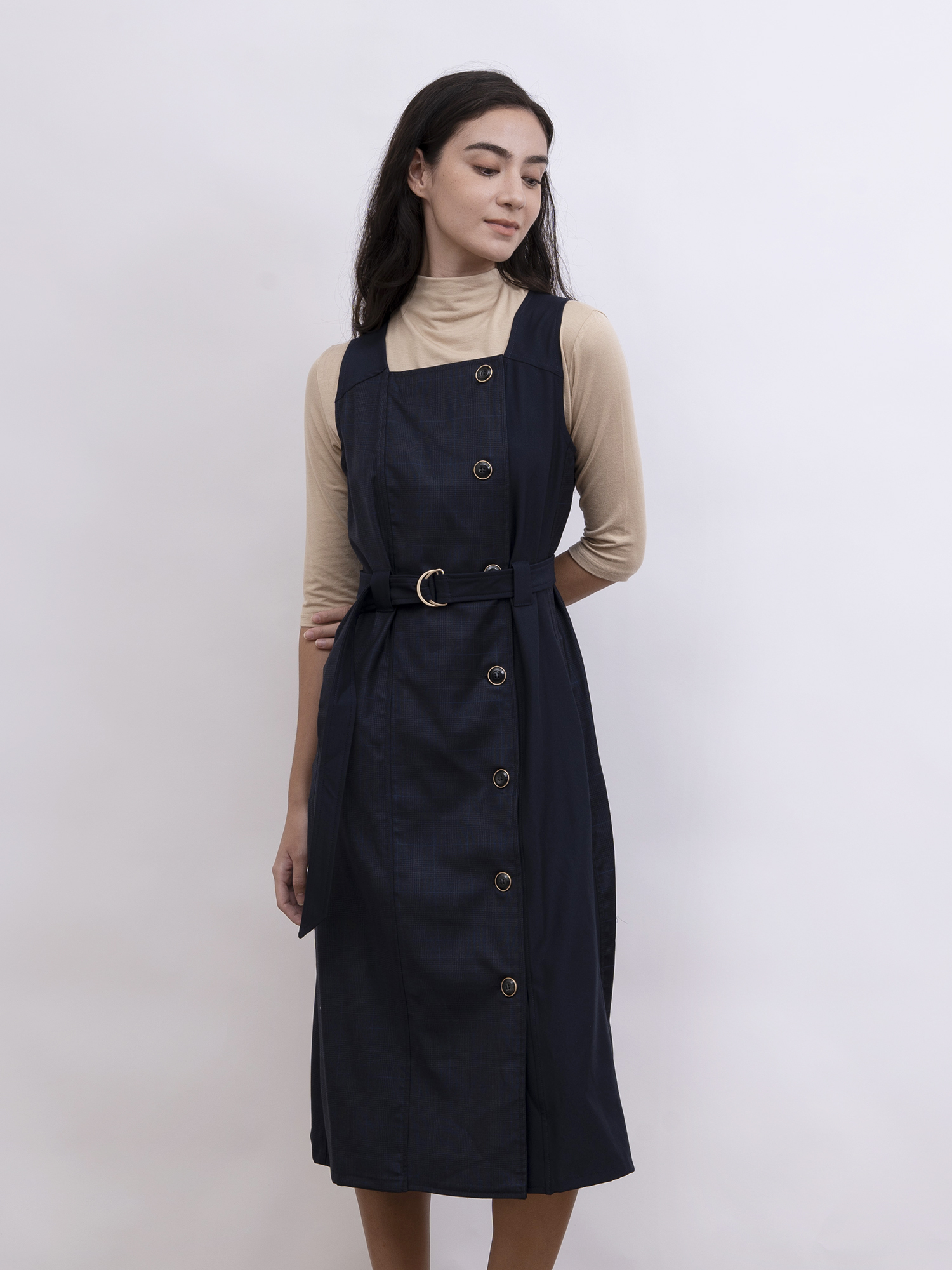 mi-tu 暗格紋背心連身裙