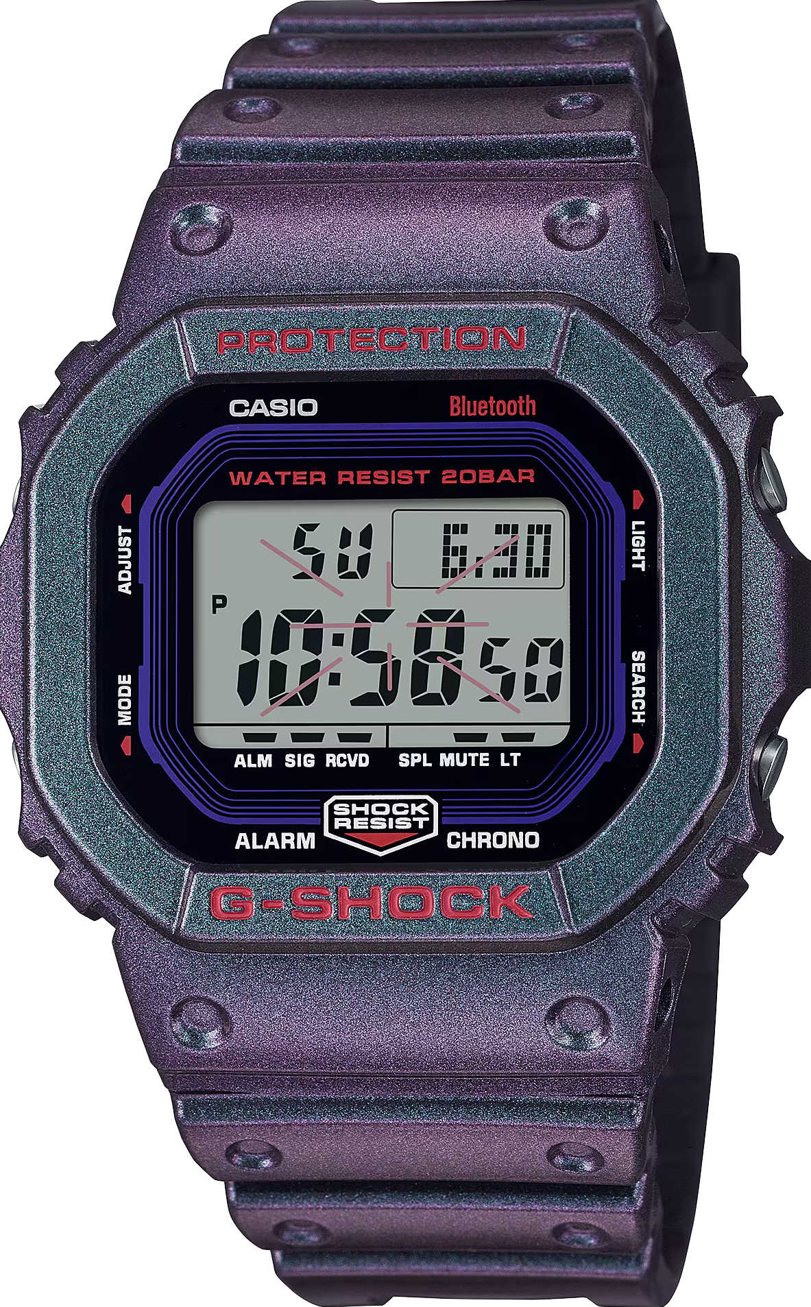 萬年鐘錶 - G-SHOCK  虛擬世界遊戲玩家智慧藍芽經典方型電子錶 DW-B5600AH-6  錶徑 : 42.8 mm