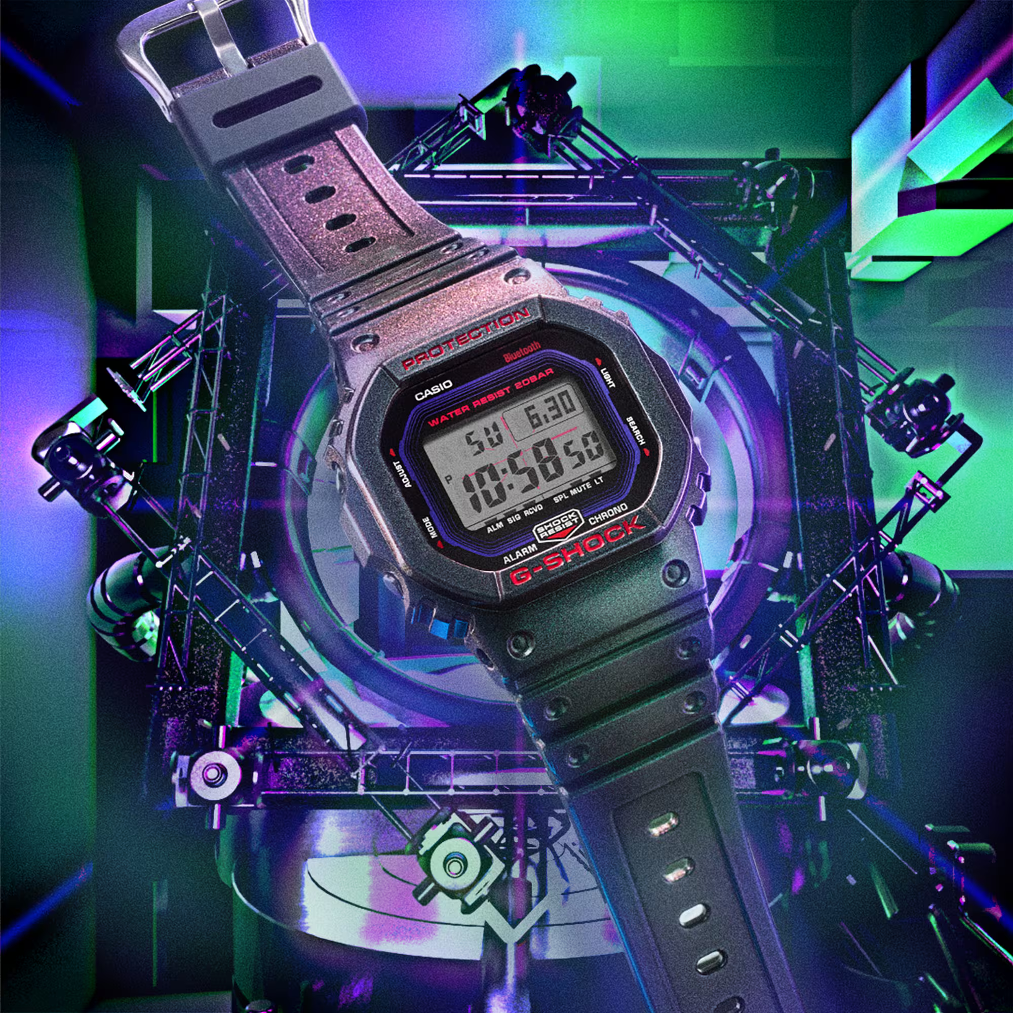 萬年鐘錶 - G-SHOCK  虛擬世界遊戲玩家智慧藍芽經典方型電子錶 DW-B5600AH-6  錶徑 : 42.8 mm