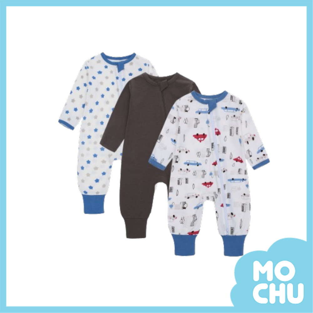 小汽車拉鍊長袖連身衣三件組