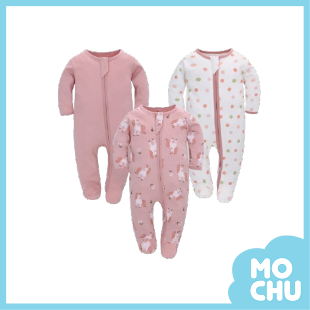 粉色小馬點點包腳連身衣三件組