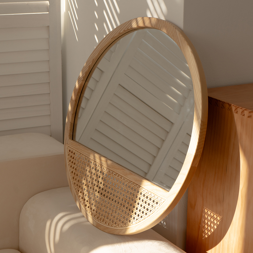 可掛式藤編化妝鏡