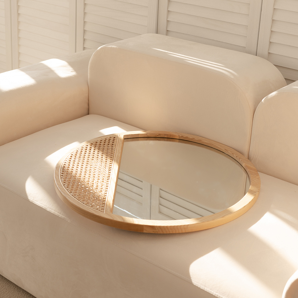 可掛式藤編化妝鏡