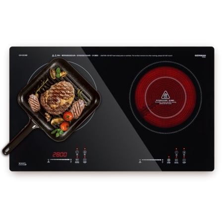 德國寶 German Pool  GIH-DD38B/5600W‧座檯‧嵌入式‧2合1雙頭電磁爐+電陶爐‧香港行貨,原廠1年保養‧