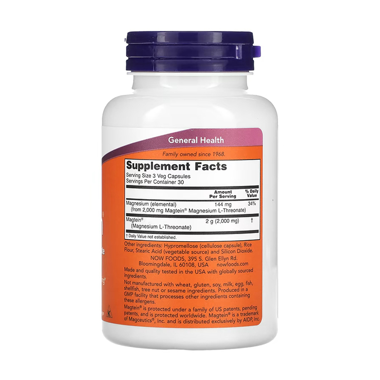 NOW Foods, Magtein, Magnesium L-Threonate, 90 Veg Capsules