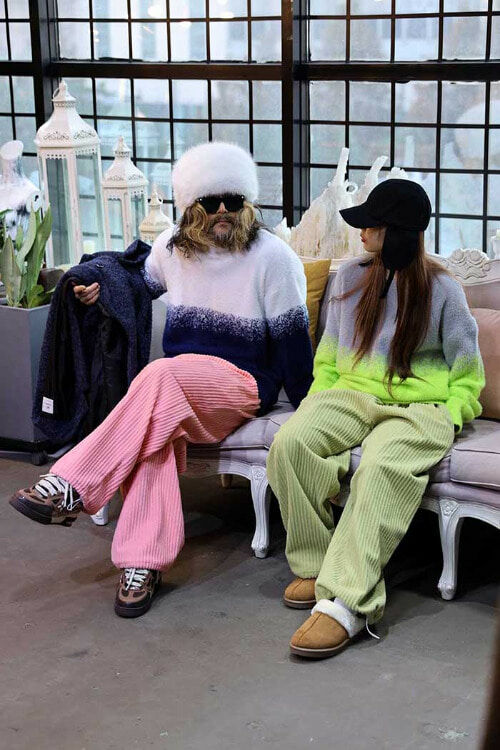 突出燈芯絨兩層布闊腿褲