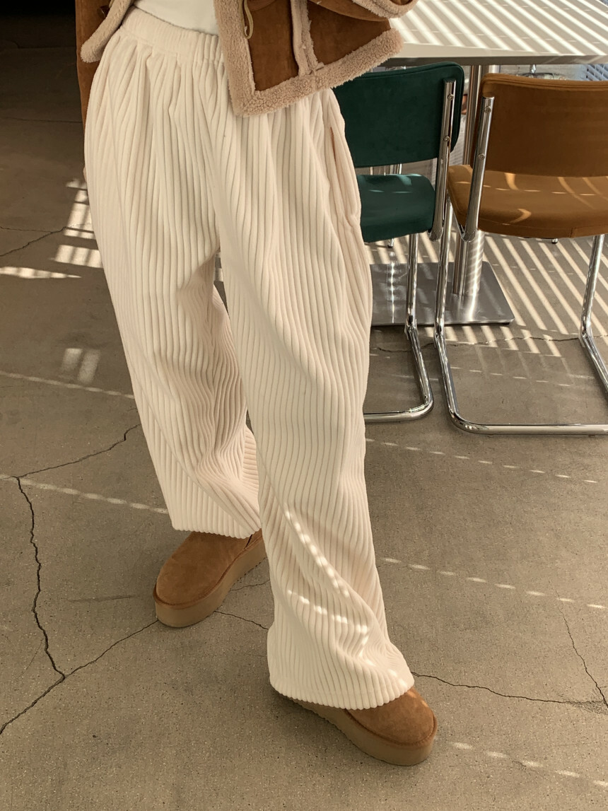 突出燈芯絨兩層布闊腿褲