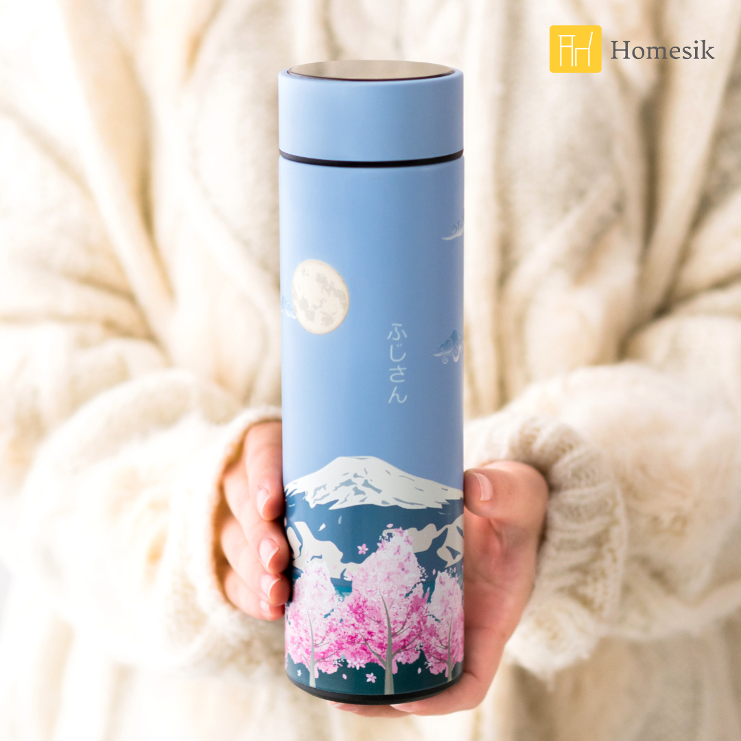 智能温度感應保温杯460ml, 淺灰藍 (櫻花富士山) PO: 15025