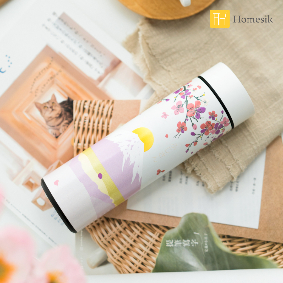 智能温度感應保温杯460ml, 椰子白 (日出富士山) PO: 15024