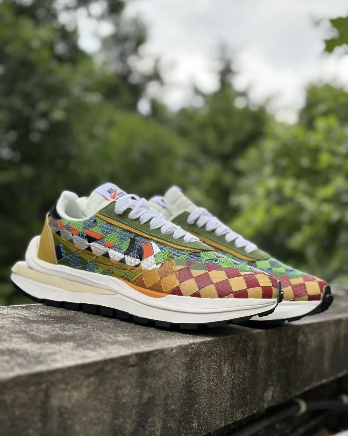 Nike Vaporwaffle woven x Sacai x Jean Paul Gaultier 灰白/綠彩 編織格紋