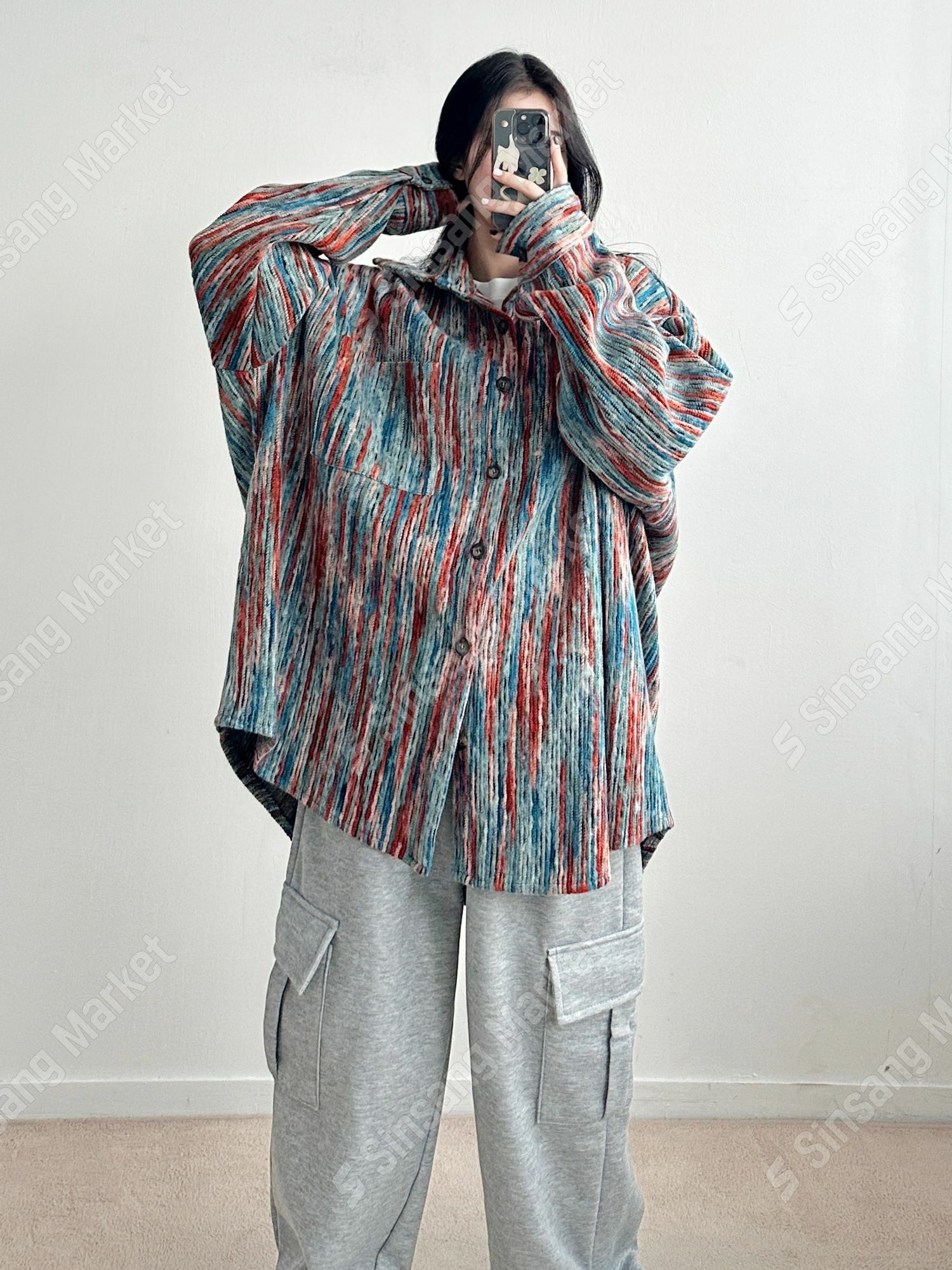 有機彩色線條寬鬆襯衫