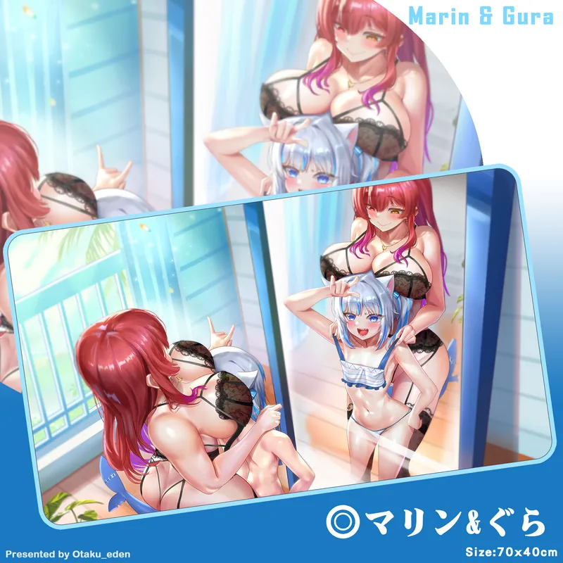 「同人代購」FF42 Hololive - 宝鐘マリン & がうる・ぐら Houshou Marin & Gawr Gura 滑鼠.桌遊兩用墊 70x40cm---[JAGOO]