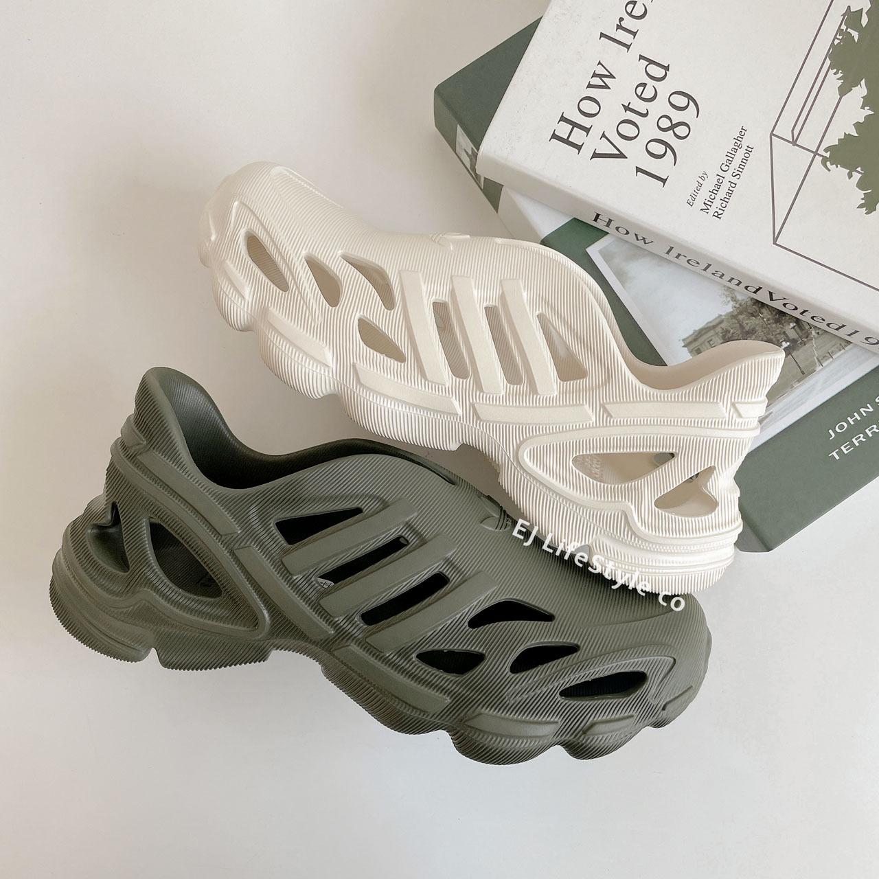 ADIDAS adiFOM SUPERNOVA 涼拖鞋 魚骨鞋 YEEZY平替版 環保材質 橄欖綠 米白 / 調貨