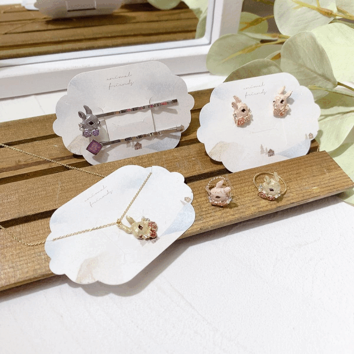 兔仔與玫瑰耳環/戒指/耳骨夾/髮夾/頸鏈