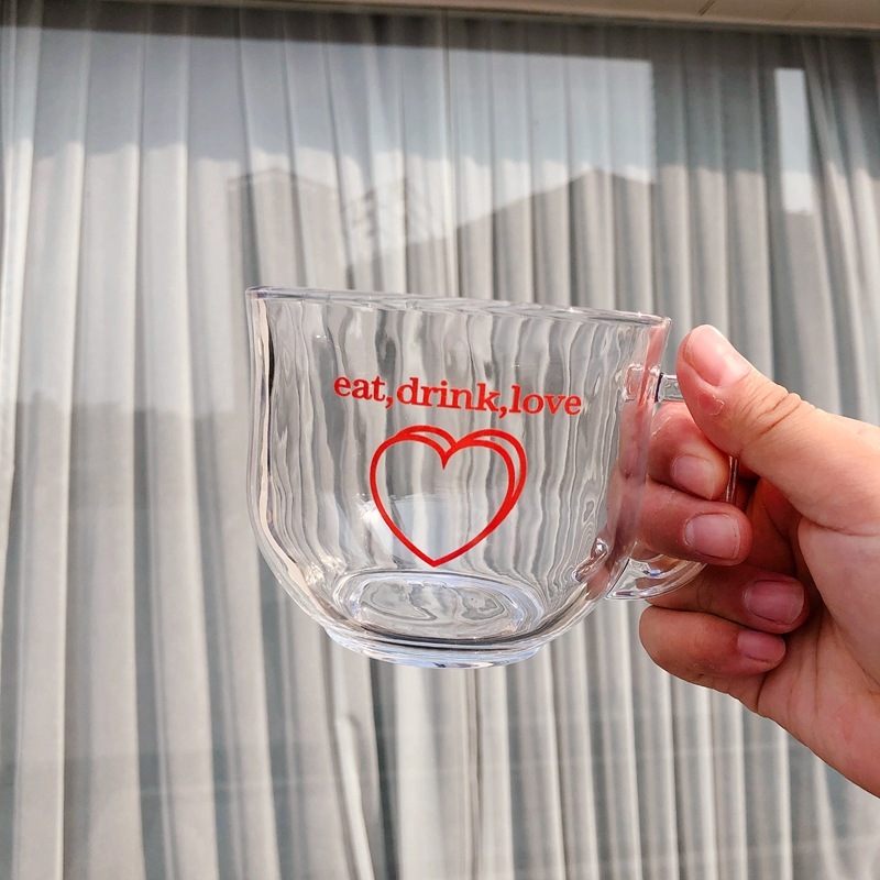 《3407》字母紅色愛心玻璃燕麥杯480ML