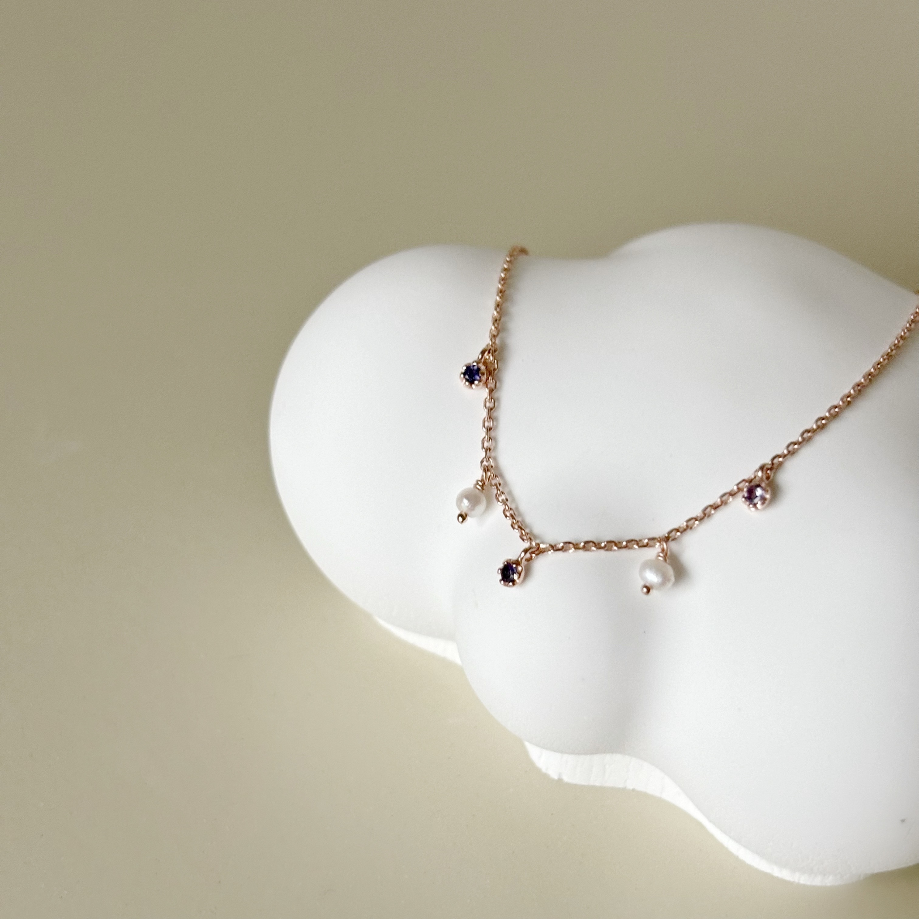 超mini小花菫青石珍珠手鍊