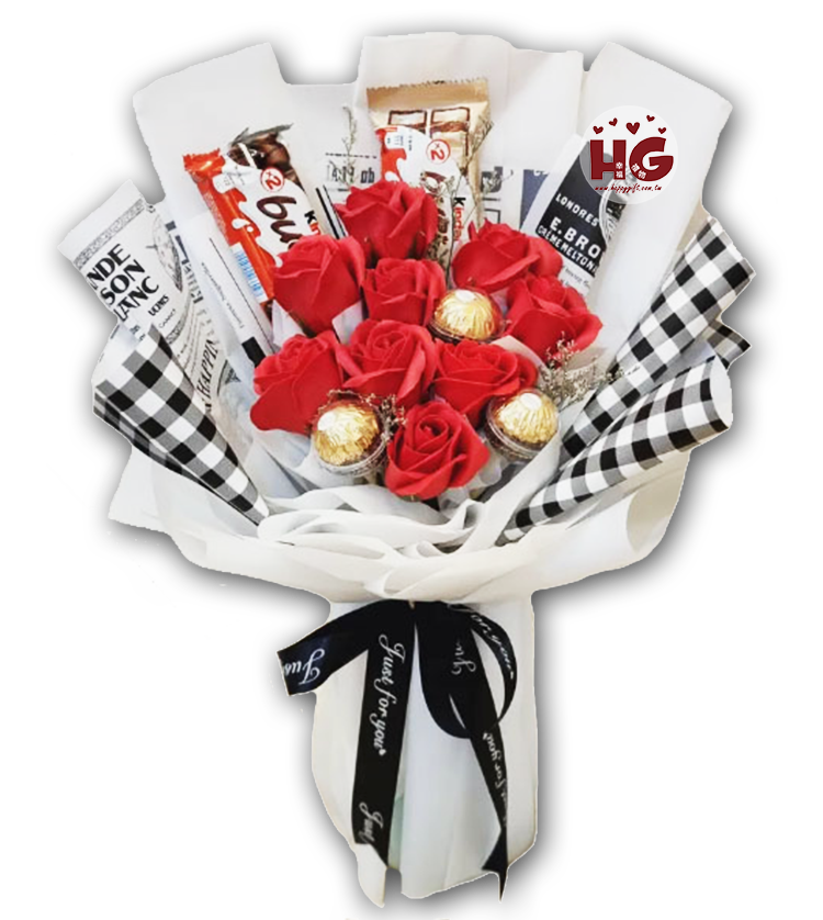 健達繽紛樂巧克力香皂花金莎乾燥花零食花束,,桃園花店,桃園幸福禮物婚禮小物,kinder_bueno_bars_bouquet